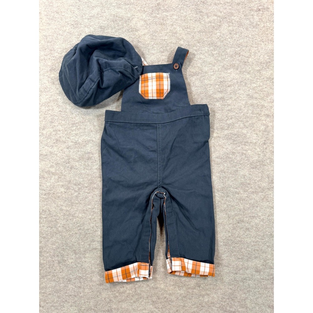 Tommy Bahama Overalls Set Boys 3-6 Months Blue Cotton Crossback Newsboy Hat